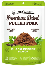 Meat Shredz - Black Pepper Pulled Pork Jerky, High-Protein Shredded Snack, 2.2 oz Resealable