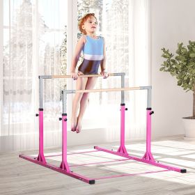 Double Horizontal Bars, Junior Gymnastic Parallel Bars, Pink, 13-level Adjustable Heights, Double-locking, for Indoor/Outdoor
