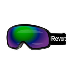 Fire N2 Ski Goggles with Italy Anti-Fog Lens, OTG, Full REVO Vacuum Coating (Color: Black Strap + REVO Green Lens)