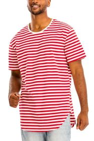 STRIPED ELONGATED TSHIRT (Color: WHITE RED, size: L)