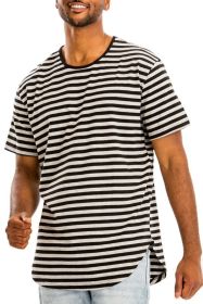 STRIPED ELONGATED TSHIRT (Color: BLACK GREY, size: M)