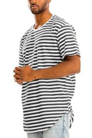 STRIPED ELONGATED TSHIRT (Color: BLACK WHITE, size: XL)