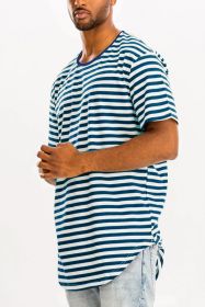 STRIPED ELONGATED TSHIRT (Color: WHITE BLUE, size: L)