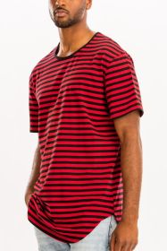 STRIPED ELONGATED TSHIRT (Color: BLACK RED, size: L)