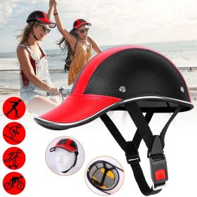 Safety Bicycle Helmet Adjustable Windproof Bike Helmet Sunshade Baseball Cap Anti-UV Cycling Motorcycle Hat Leather Helmet (Color: Red)
